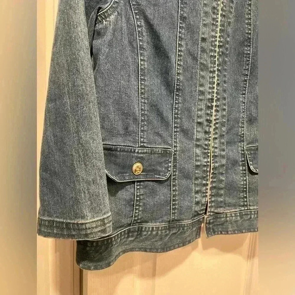 Hearts of Palm 3/4 Sleeve Rhinestone Crew Neck Denim Jacket Hook Loop Size 6 - Picture 8 of 10